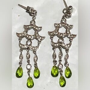 Elegant Silver and Green Dangle Earrings